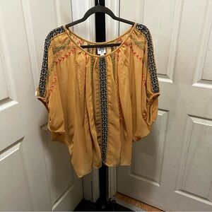 ivy jane Mustard Yellow Boho Embroidered Peasant Top